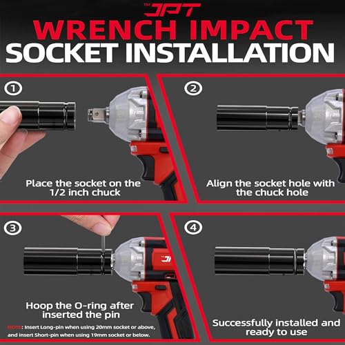 JPT Cordless Impact Square Drive Wrench 1/2 Inch, 258 Ft-Lbs (350 N.M) Torque, 4300 RPM Brushless Electric Impact Gun With 4.0 Ah Battery, Fast Charger, And LED Light - Image 4