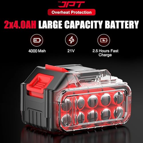 JPT Cordless Impact Square Drive Wrench 1/2 Inch, 258 Ft-Lbs (350 N.M) Torque, 4300 RPM Brushless Electric Impact Gun With 4.0 Ah Battery, Fast Charger, And LED Light - Image 5