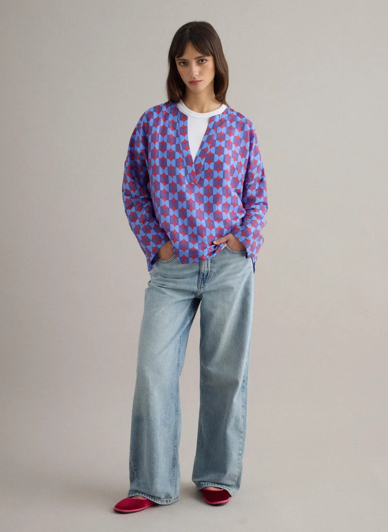 او في اس Ovs Multicolour Lyocell Blend Shirt, Regular Fit, Deep V