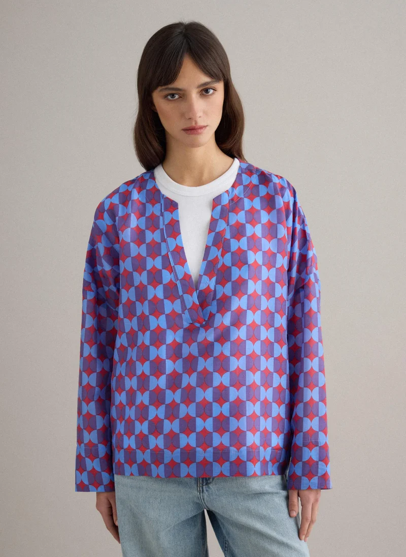 او في اس Ovs Multicolour Lyocell Blend Shirt, Regular Fit, Deep V