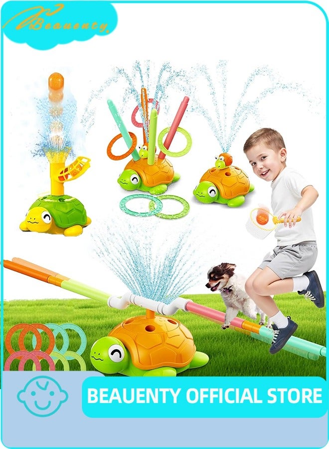 بيوينتي 4-في-1 سلاحف رذاذ الماء للأطفال ألعاب في الهواء الطلق مع حلزون حلقة رذاذ رمي لعبة القبض على الكرة وعقبة لعب ألعاب الفناء الخلفي لعب الماء رذاذ هدايا للفتيان والبنات 3-8 (4-في-1) - Image 1