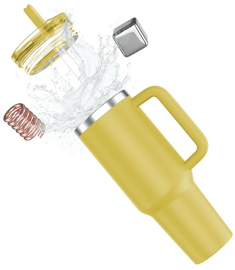 enem Tumbler, Butter Cream, Tumbler with Inbuilt Straw, Sipper, with Lid Leak Proof, 1 Metal Ice Cube & 1 Copper Spring (Tamba), Mug Travel, 1.2L - Image 1