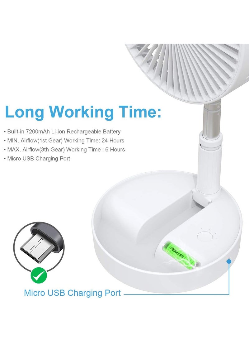 Pedestal Fan Foldaway, Portable, Rechargeable, Integrated 7200mAh battery, Desk or Floor suitable for Home Kitchen Camping (White) (No remote control) - Image 5