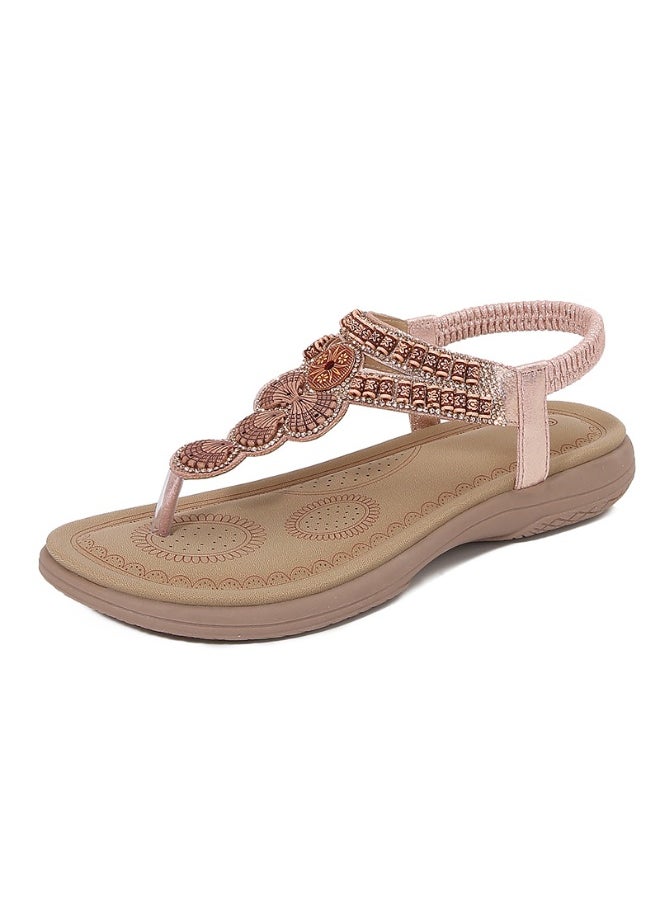 NIBEMINENT Simple Casual Flat Bottom Women's Sandals Crystal Decorated Large Size Toe Post Shoes Comfortable Breathable Summer Sandals  - Image 1