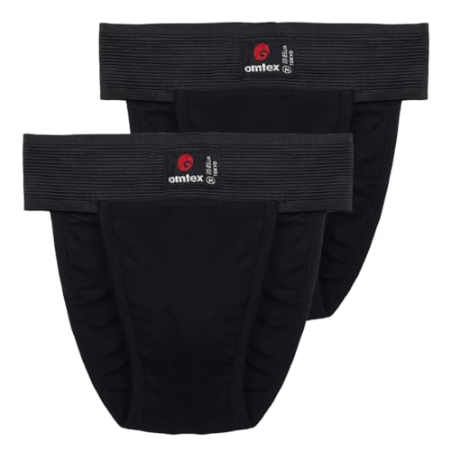 omtex Men's Athletic Tokyo Cotton Stretchable Supporter Back Covered with Cup Pocket, Ideal for Workout and Sports Quick Dry Moisture Wicking Underwear (Pack of 2), Black, Large - Image 1