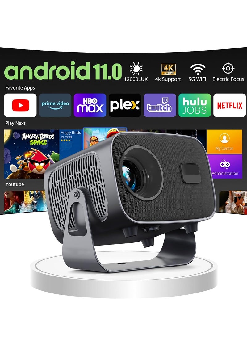 ET-LIFE Electric Focus Mini Projector 4K with WiFi 6 and BT,  5.2,12000lumens Smart Android 11.0 Movie Portable Projector, Full HD 1080P Supported 360° Angle Adjustment Video Projector 