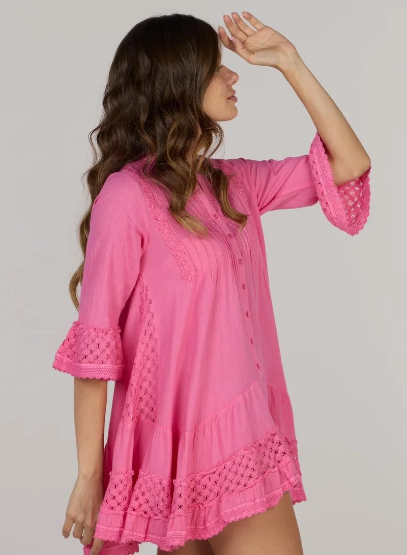Just Nature hot pink Embroidered Short Tunic Dress for Women | Best Price UAE