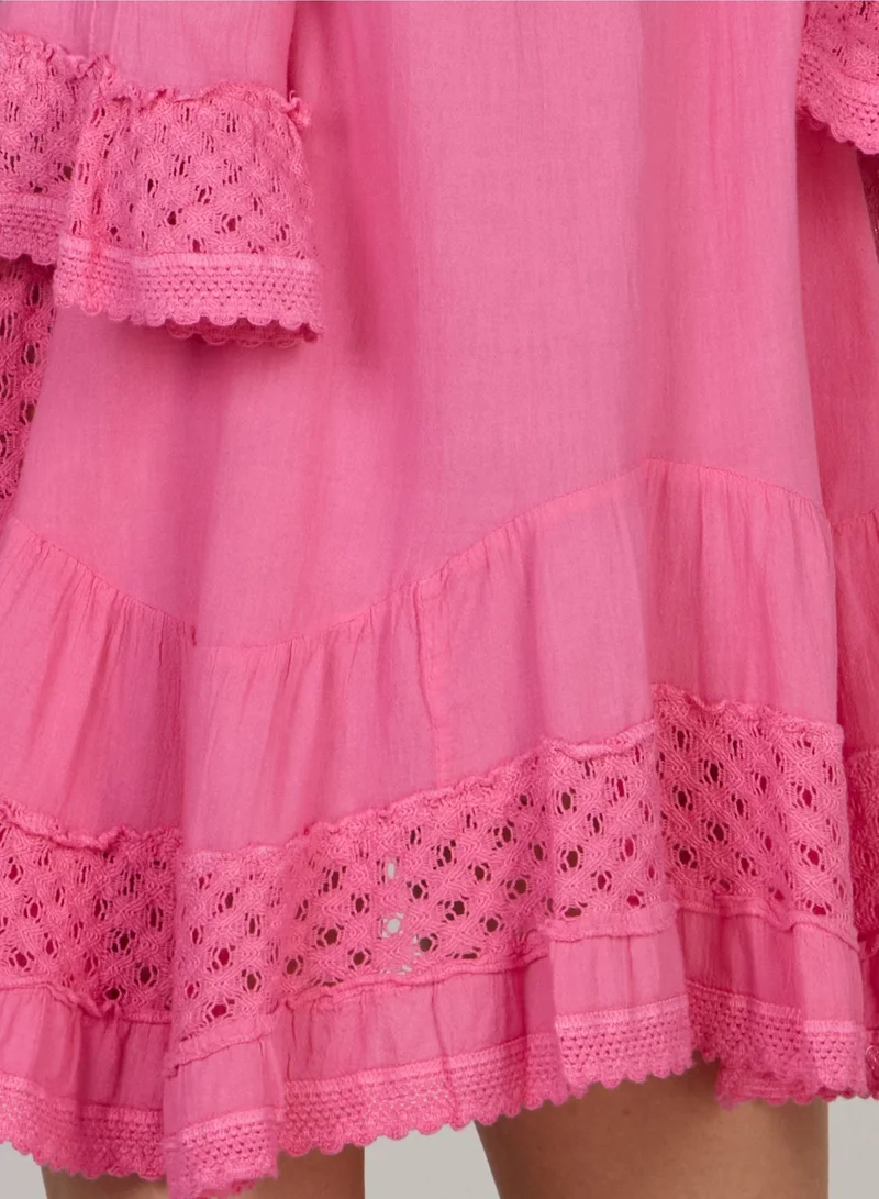 Just Nature hot pink Embroidered Short Tunic Dress for Women | Best Price UAE