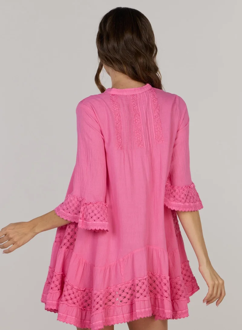 Just Nature hot pink Embroidered Short Tunic Dress for Women | Best Price UAE