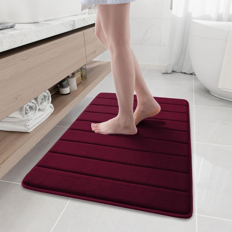 Buganda Memory Foam Bath Mat Rug, 35.4" x 24", Ultra Soft and Non-Slip Bathroom Rugs, Water Absorbent and Machine Washable Bath Rug Runner for Bathroom, Shower, and Tub, Burgundy - Image 1
