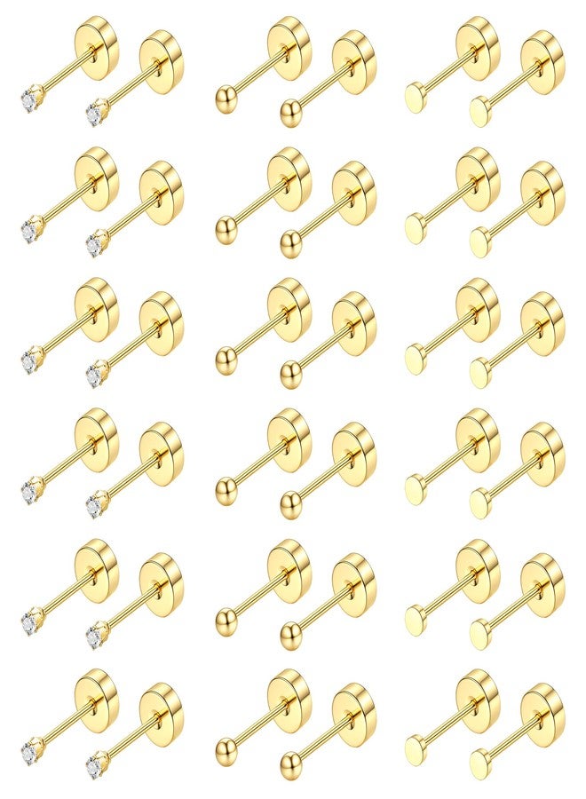 Yadoca Small Flat Back Earrings for Women Men - Hypoallergenic 14K Gold Plated Surgical Steel Screw Flat Back Stud Earrings Tiny Cartilage Earring Sets For Multiple Piercing 2/3/4mm 18pairs - Image 1