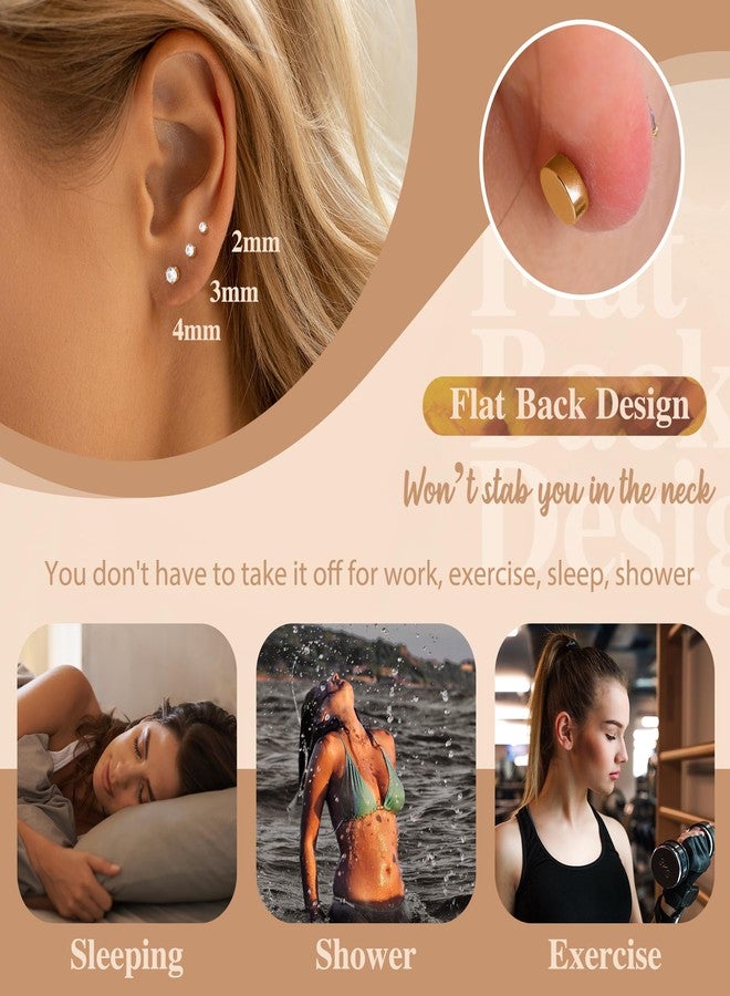 Yadoca Small Flat Back Earrings for Women Men - Hypoallergenic 14K Gold Plated Surgical Steel Screw Flat Back Stud Earrings Tiny Cartilage Earring Sets For Multiple Piercing 2/3/4mm 18pairs - Image 3