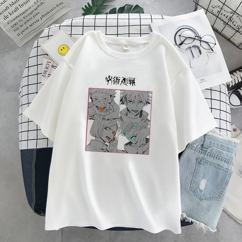 Spell Battle Fashion Large Size Thin Round Neck Short Sleeve For Female Students - Image 1