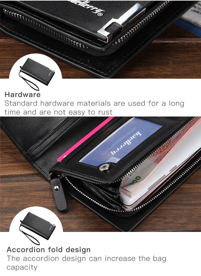baellerry - Men's Bifold Leather Zip Coin Handbag Multi Card Holder Purse Long Wallet Clutch - Image 1