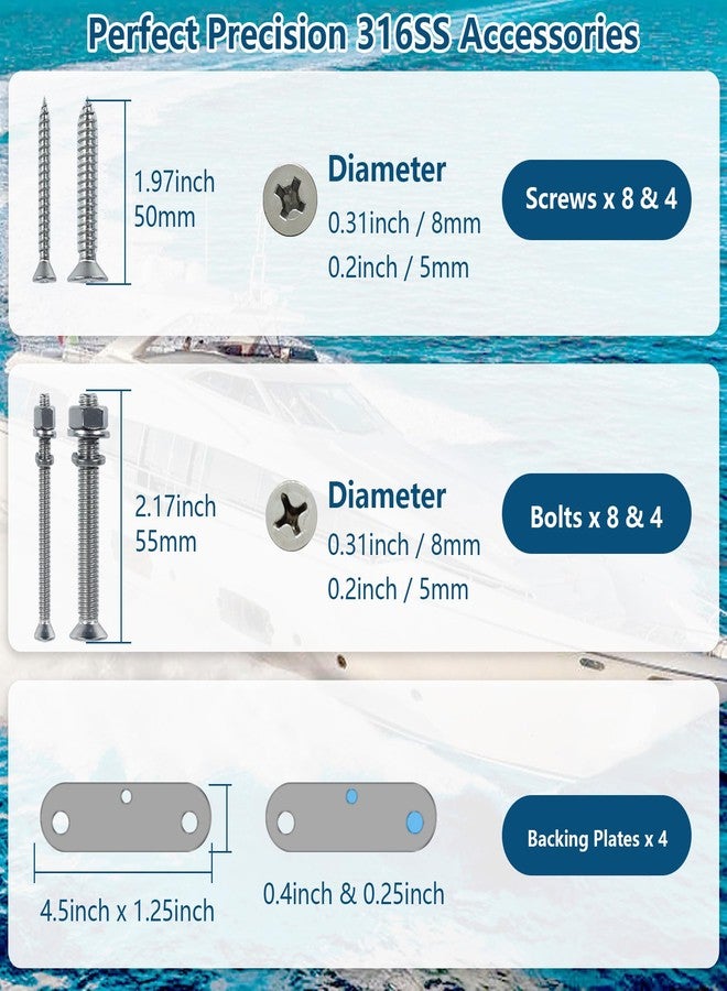 DEDU Folding Boat Cleats 4-1/2 Inch 4 Pack, Boat Cleats Dock Cleats 316 Stainless Steel 2 Holes, Boat Folding Cleats Boat Flip Up Cleat with Fasteners and Back Plates for Dock, Boat - Image 5