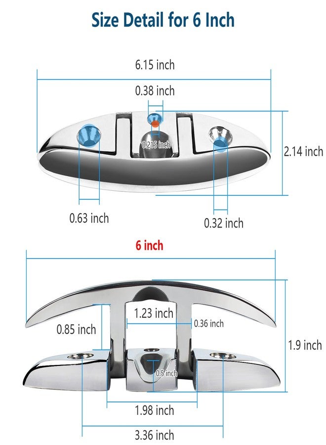 DEDU Folding Boat Cleats 4-1/2 Inch 4 Pack, Boat Cleats Dock Cleats 316 Stainless Steel 2 Holes, Boat Folding Cleats Boat Flip Up Cleat with Fasteners and Back Plates for Dock, Boat - Image 2
