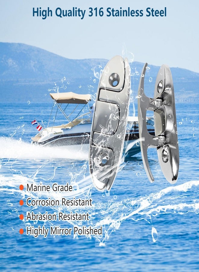 DEDU Folding Boat Cleats 4-1/2 Inch 4 Pack, Boat Cleats Dock Cleats 316 Stainless Steel 2 Holes, Boat Folding Cleats Boat Flip Up Cleat with Fasteners and Back Plates for Dock, Boat - Image 3