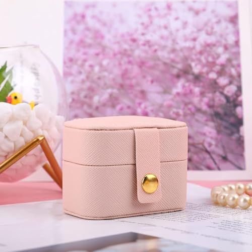 Gowloz Mini Ring Jewelry Box (Faux Leather, Pink, 6.5 x 4.7 x 3.9 cm) – Small Travel Case Organizer for Rings & Earrings – Portable Compact Storage Box for Women & Girls - Image 3