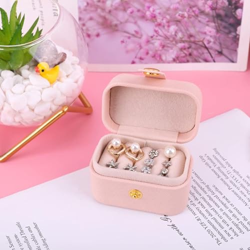 Gowloz Mini Ring Jewelry Box (Faux Leather, Pink, 6.5 x 4.7 x 3.9 cm) – Small Travel Case Organizer for Rings & Earrings – Portable Compact Storage Box for Women & Girls - Image 4