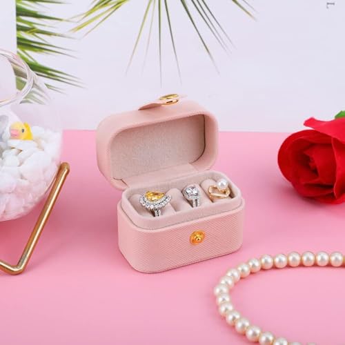 Gowloz Mini Ring Jewelry Box (Faux Leather, Pink, 6.5 x 4.7 x 3.9 cm) – Small Travel Case Organizer for Rings & Earrings – Portable Compact Storage Box for Women & Girls - Image 2