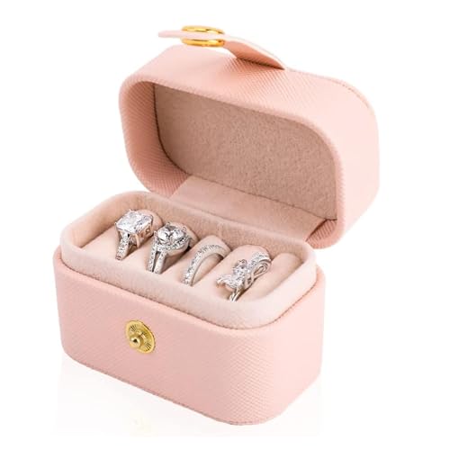 Gowloz Mini Ring Jewelry Box (Faux Leather, Pink, 6.5 x 4.7 x 3.9 cm) – Small Travel Case Organizer for Rings & Earrings – Portable Compact Storage Box for Women & Girls - Image 1