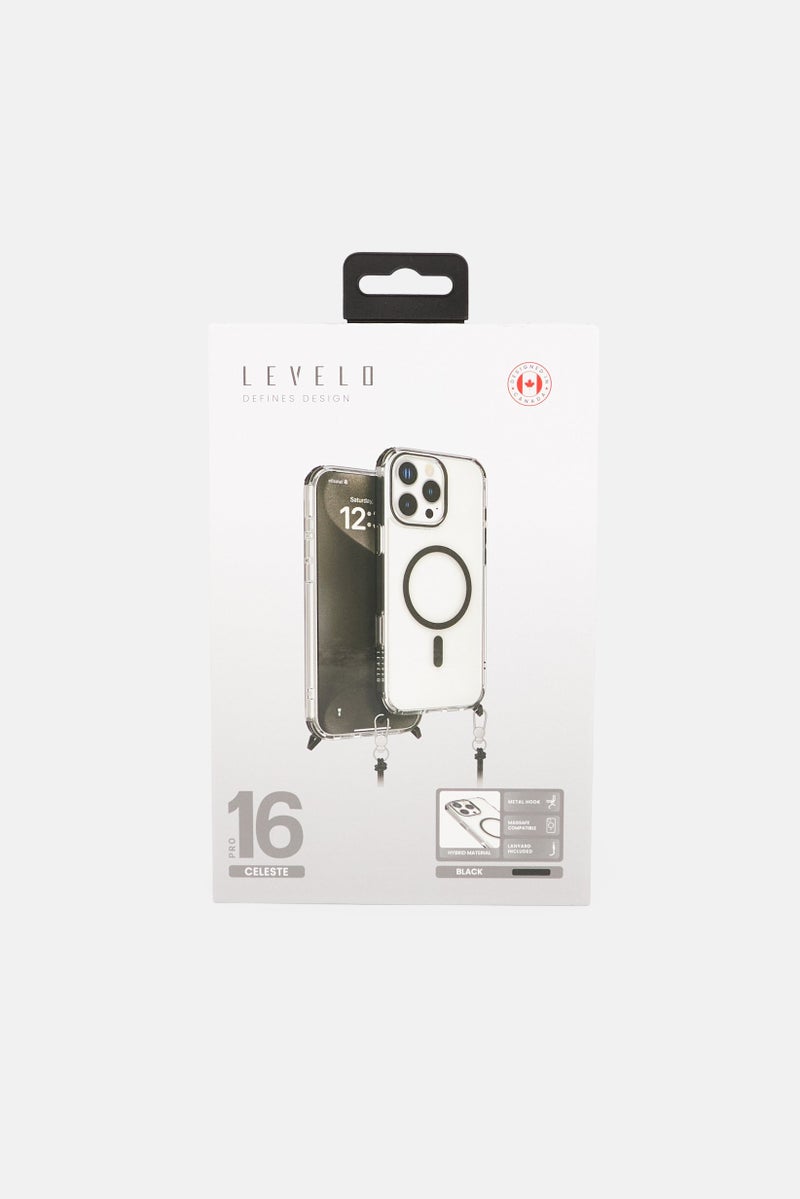 LEVELO iPhone 16 Pro Celeste Magsafe Case With Crossbody Strap, Black - Image 2
