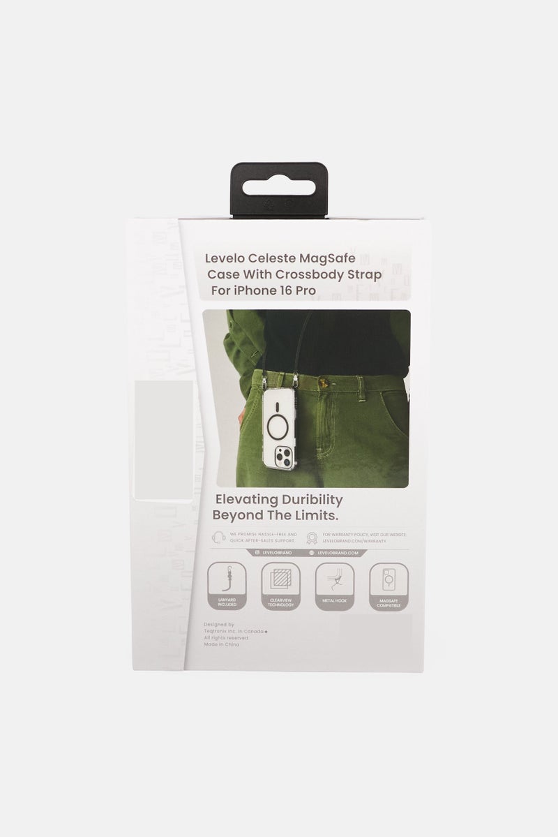 LEVELO iPhone 16 Pro Celeste Magsafe Case With Crossbody Strap, Black - Image 3