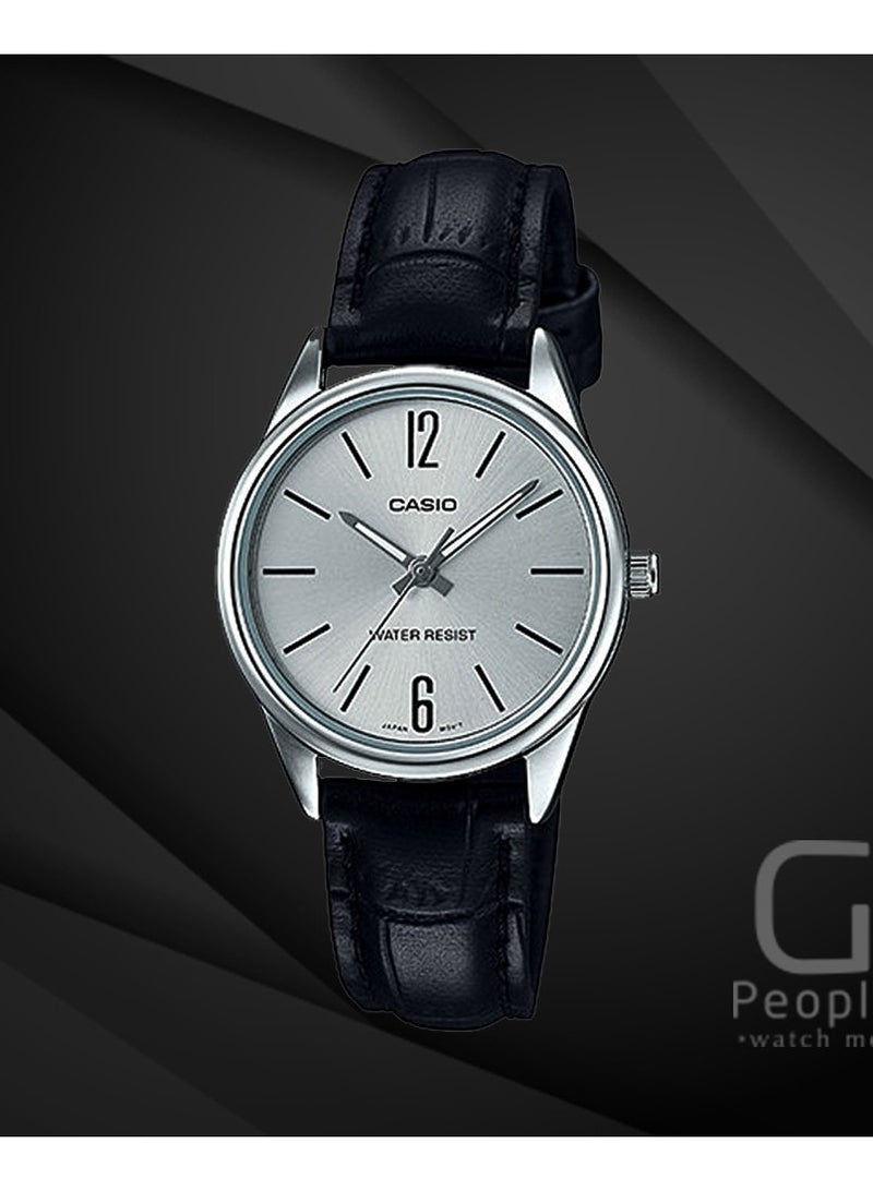 كاسيو LTP-V005L-7A ساعة ستاندرد للسيدات أنالوج بسوار من الجلد الأسود مينا فضية - Image 3