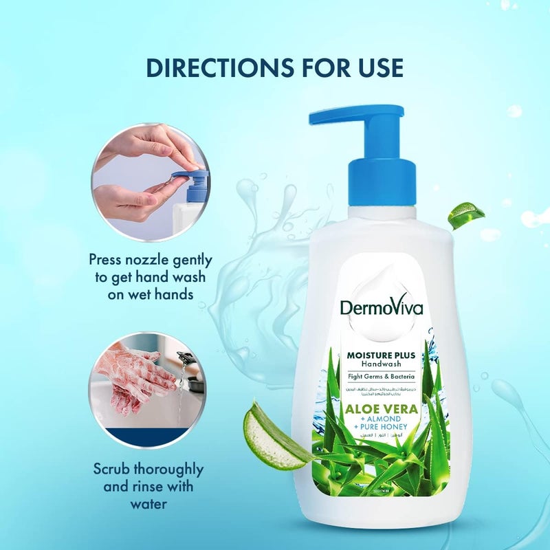 Dermoviva Moisture Plus Handwash with Aloe Vera, Almond & Honey - 3x200ml - Image 5