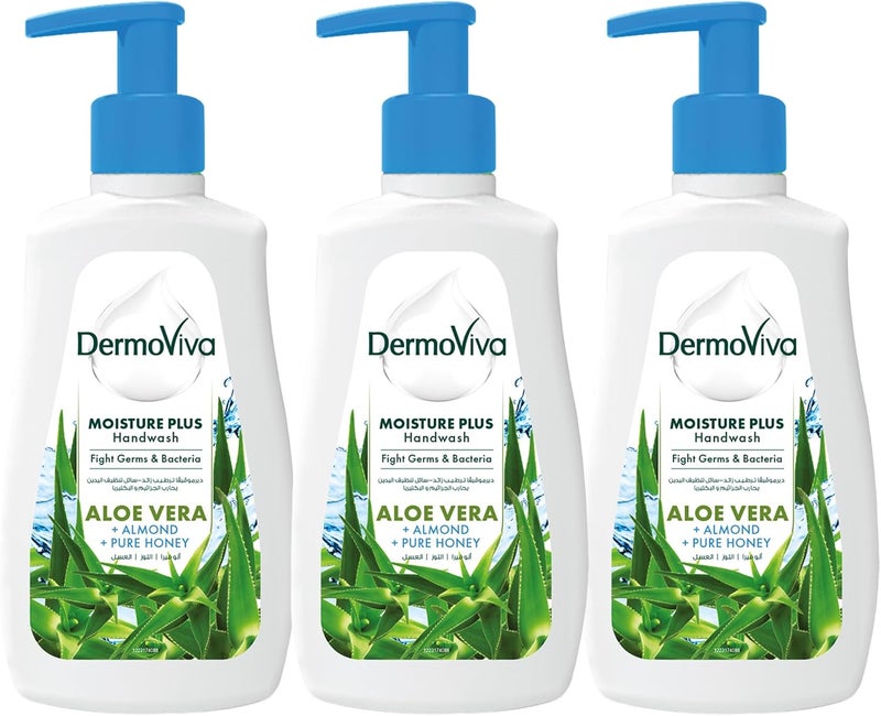 Dermoviva Moisture Plus Handwash with Aloe Vera, Almond & Honey - 3x200ml - Image 1