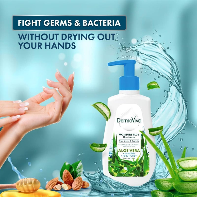 Dermoviva Moisture Plus Handwash with Aloe Vera, Almond & Honey - 3x200ml - Image 2