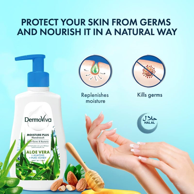 Dermoviva Moisture Plus Handwash with Aloe Vera, Almond & Honey - 3x200ml - Image 3