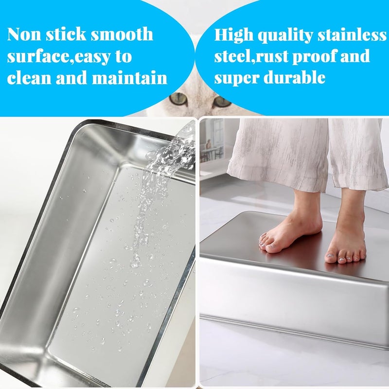 SAGREENY Cat Litter Box Stainless Steel Cat Litter Box Extra Large Metal Litter Pan with Smooth Corners for Cat and Rabbits No Smell Cat Litter Box Easy to Clean house suitable for travel (40 × 30× 10 cm) - Image 2