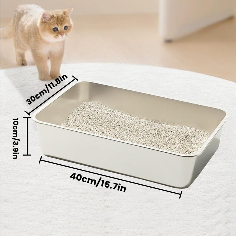 SAGREENY Cat Litter Box Stainless Steel Cat Litter Box Extra Large Metal Litter Pan with Smooth Corners for Cat and Rabbits No Smell Cat Litter Box Easy to Clean house suitable for travel (40 × 30× 10 cm) - Image 4