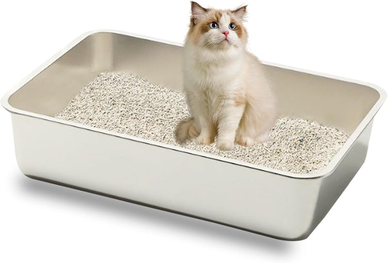 SAGREENY Cat Litter Box Stainless Steel Cat Litter Box Extra Large Metal Litter Pan with Smooth Corners for Cat and Rabbits No Smell Cat Litter Box Easy to Clean house suitable for travel (40 × 30× 10 cm) - Image 1