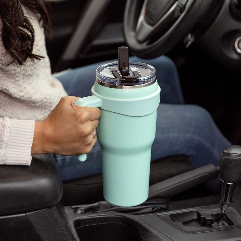 Hydrapeak Roadster 40oz Stainless Steel Tumbler Double Wall Vacuum Insulated Water Bottle With Handle And 2 in 1 Straw Lid (Sage) - Image 5