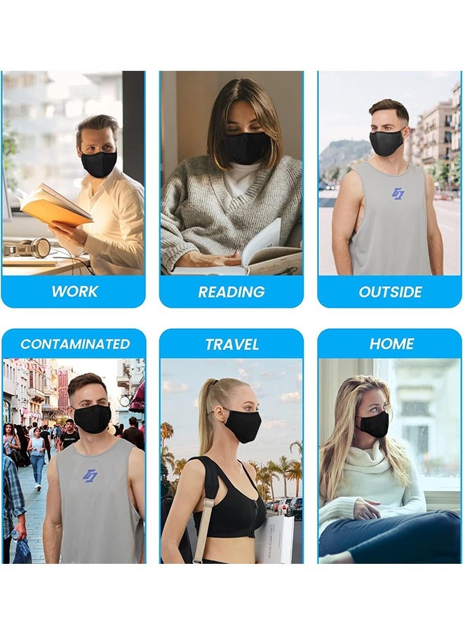 Ant - 6 Pcs 3-Ply Cloth Face Mask, Washable, Cloth Face Protection with 10Pcs Filter Chips, Reusable and Breathable Face Covering with Adjustable Ear Protection Loops women/men, Black - Image 1