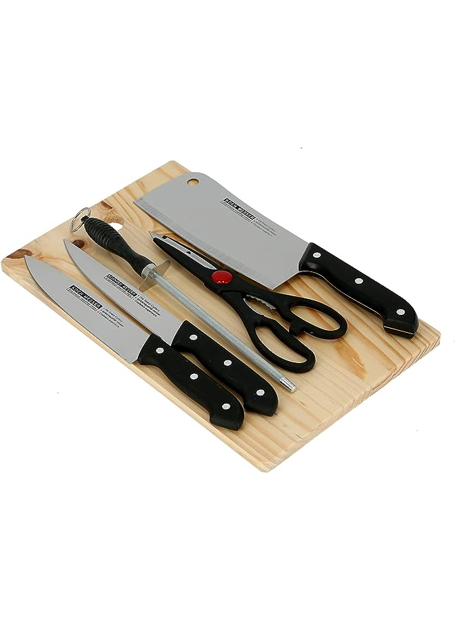 DELCASA 5Pc Knife Set With Wooden Cutting Board Kitchen Knife Set, 5 Pcs Kitchen Knife Set With Cutting Board, Dc1670  - Image 1