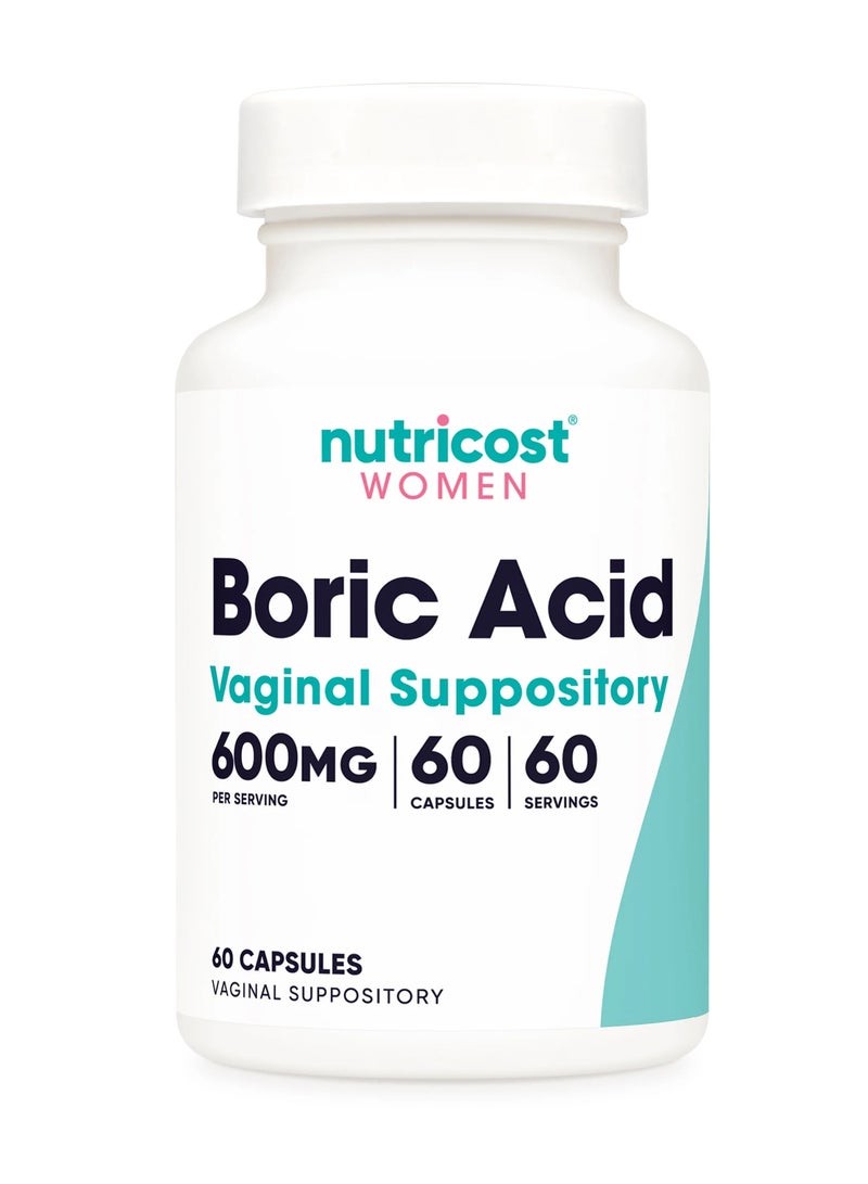 Nutricost Boric Acid 600mg, 60 Capsules - Vaginal Suppository - Non-GMO - for Women - Image 1