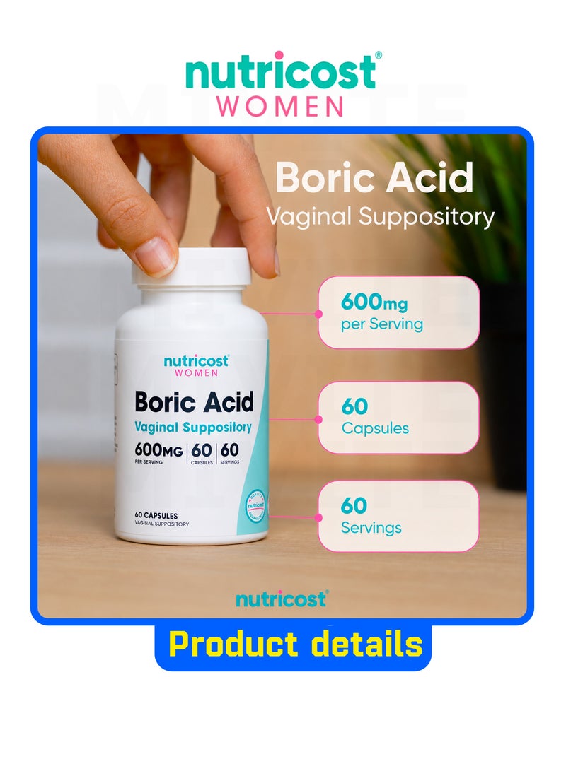 Nutricost Boric Acid 600mg, 60 Capsules - Vaginal Suppository - Non-GMO - for Women - Image 2