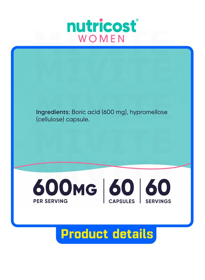 Nutricost Boric Acid 600mg, 60 Capsules - Vaginal Suppository - Non-GMO - for Women - Image 3