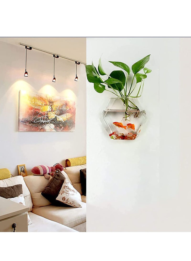 Wall Hanging Glass Planter, 4 Pack Hexagon Container, Air Pots Flower Vase Terrarium for Propagating Hydroponics Plants, Home Garden Office Decor