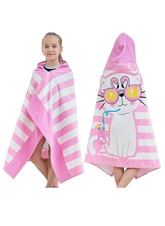 HOMESTAR Kids Bath Hooded Towel Fit Girls And Boys Super Absorbent Cute Cartoon Animal Printed (Pink Cat)  - Image 1