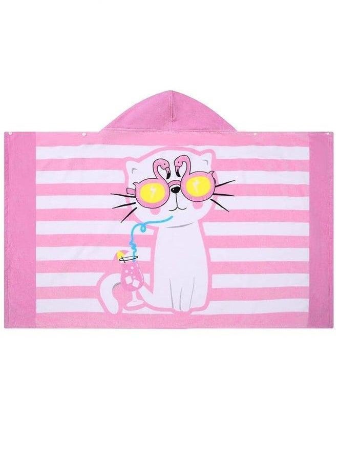 HOMESTAR Kids Bath Hooded Towel Fit Girls And Boys Super Absorbent Cute Cartoon Animal Printed (Pink Cat)  - Image 4