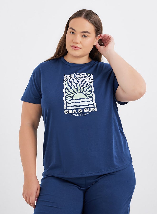 Styli Plus Sea Sun Graphic Dropped Shoulder T-Shirt and Pyjama Set - Image 3