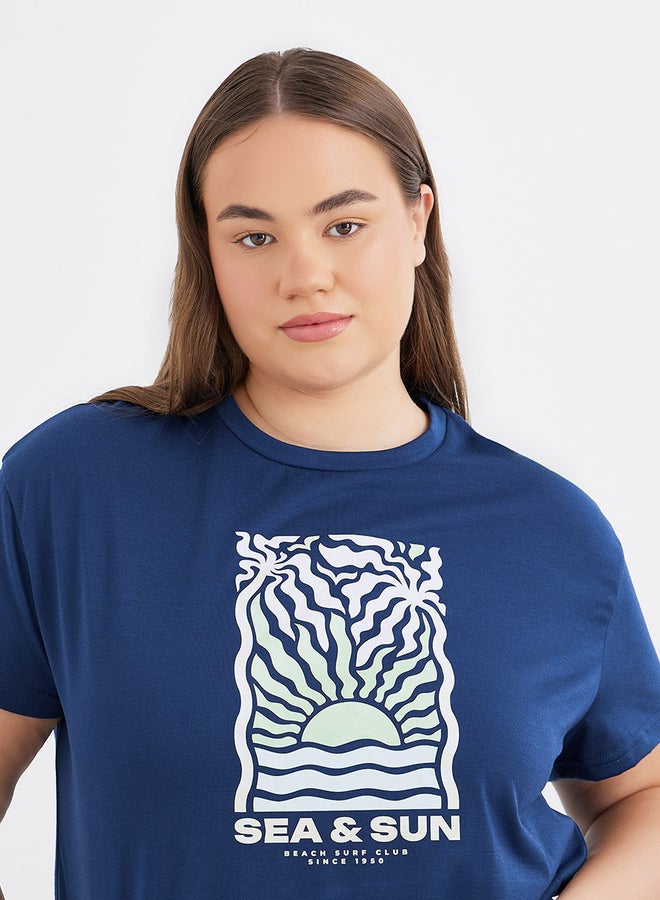 Styli Plus Sea Sun Graphic Dropped Shoulder T-Shirt and Pyjama Set - Image 4