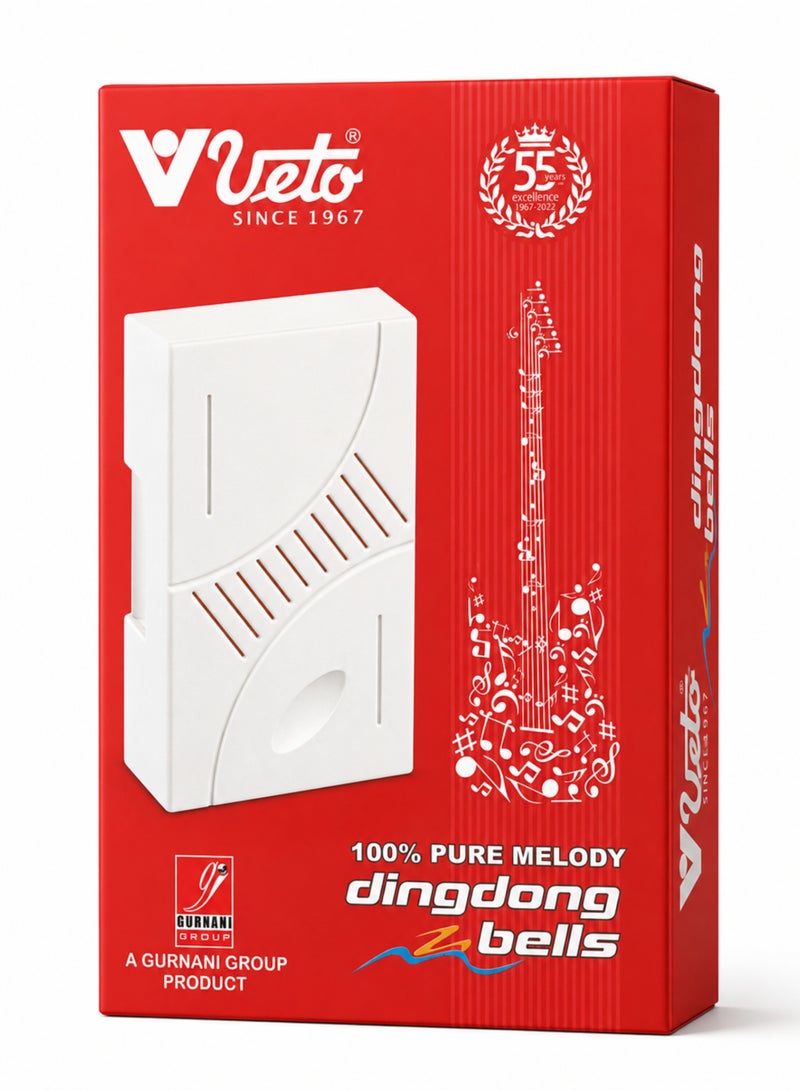 Veto Wired Ding Dong Door Bell | 100% Pure Melody Electronic Door Chime | Wired Doorbell Buzzer | Clear & Loud Sound | Low Power Consumption | Easy Installation | White - Image 2