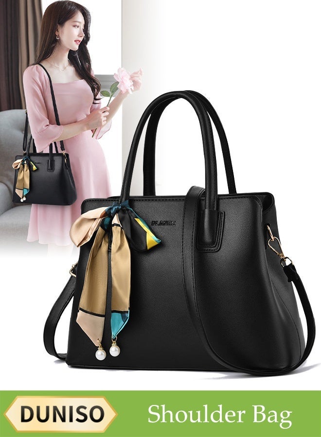 DUNISO Womens Shoulder Bag Soft Leather Crossbody Bag Fashionable Handbag With Ribbon And Pearl Pendant Adjustable Shoulder Strap Suitable For Commuting Travel Shopping Storage And Organization - Image 1