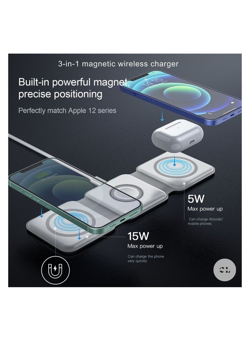 CREATIVE LIFE 3-in-1 Foldable Magnetic Wireless Charging Station for Apple Devices – Travel Charger Dock for iPhone 15/14/13/12 Pro Max, Apple Watch, and AirPods  - Image 3