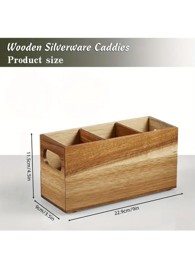 Wooden Cutlery Storage Organizer For Forks Spoons Knives 1pc Countertop Utensil Holder - Image 3
